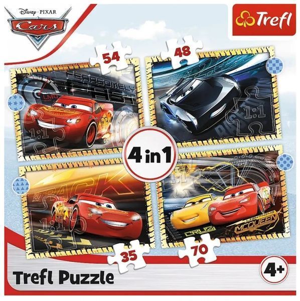 Пазли Trefl 4 у 1 &ndash; Тачки-3. На старт, увага, руш! / Disney Cars-3. 35,48,54,70 елементів (34608) 1013641 фото