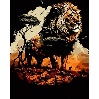 Картина за номерами Strateg ПРЕМІУМ Король лев на чорному фоні 40х50 см (AH1022) 1023664 фото