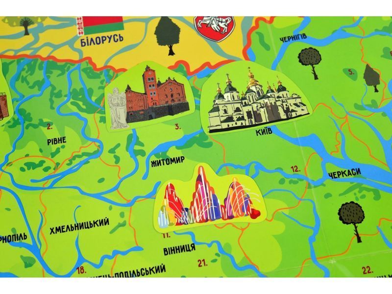 Настільна навчальна гра Умняшка Цікавинки України з багаторазовими наліпками 31 штука (КП-001) 1009145 фото
