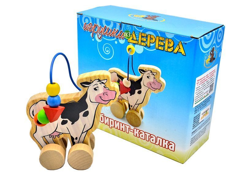 Лабіринт-каталка Корова Д361 Іграшки з дерева 1002191 фото