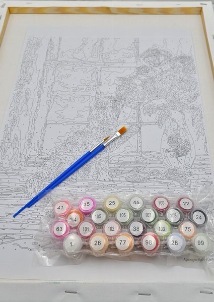 Картина по номерах 50х40см Кіт з квітами Креативна творчість Painting by numbers KpNe-02-08 1006500 фото