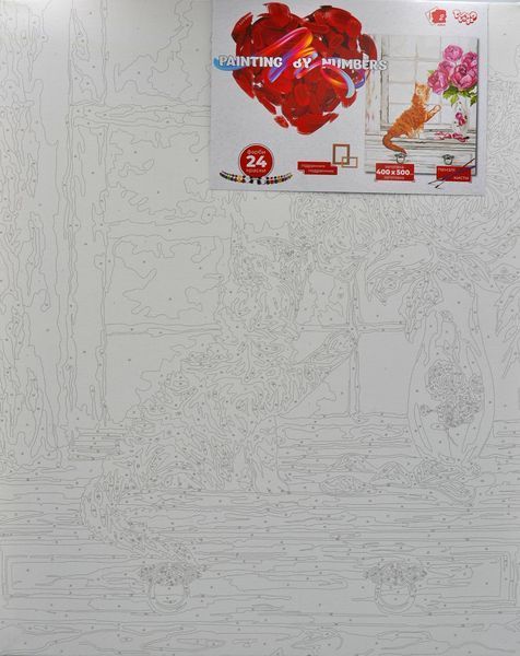 Картина по номерах 50х40см Кіт з квітами Креативна творчість Painting by numbers KpNe-02-08 1006500 фото