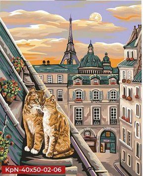Картина по номерах 50х40см Коти на даху Креативна творчість Painting by numbers KpNe-02-06 1006498 фото